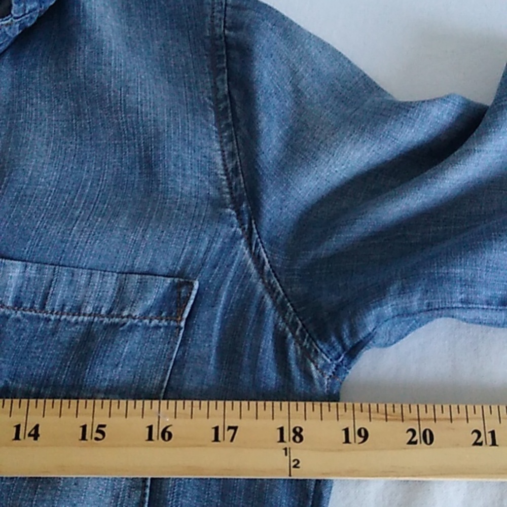 Anthropologie Womens Cloth & Stone Chambray Button Down Dress lLS belted size XS - Picture 13 of 15